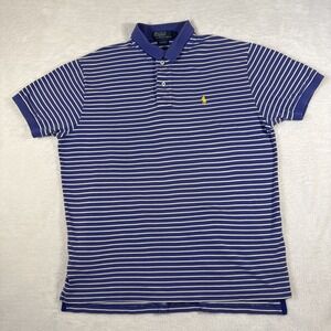 Polo Ralph Lauren Short Sleeve Blue Yellow Button Up Large 100% Cotton